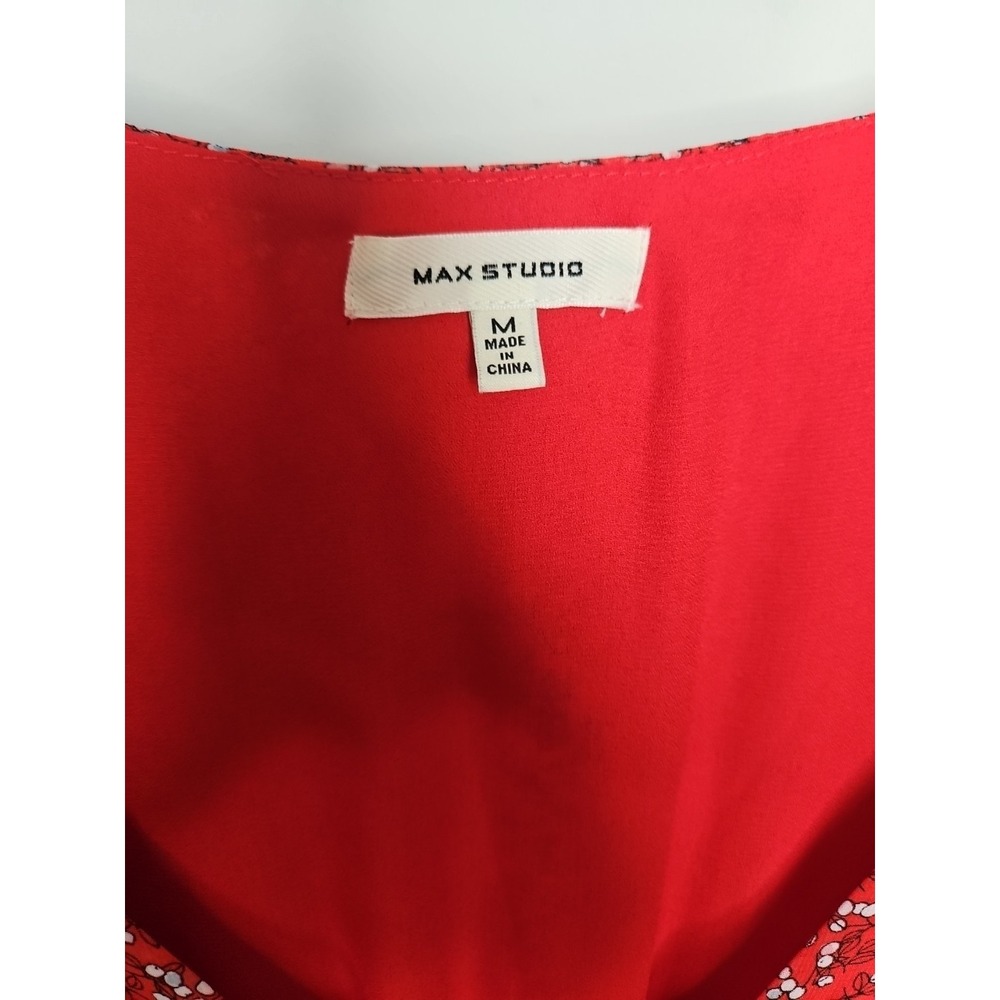 Max Studio Dress M Red Floral Smocked Tiered Boho Prairie Midi CottageCore Fairy - Picture 6 of 15